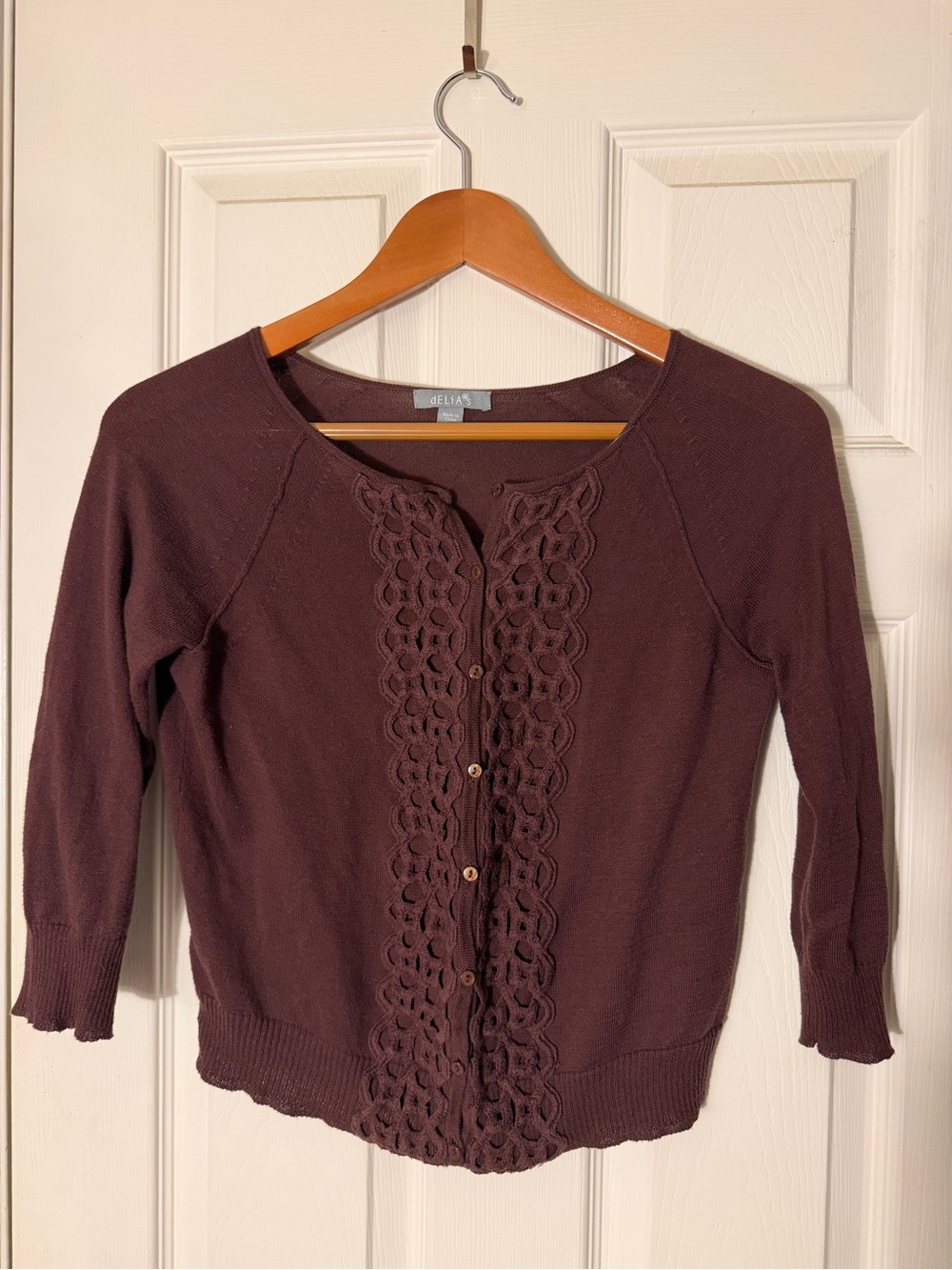 dELiA*s Brown Crochet-Trim Button Cardigan